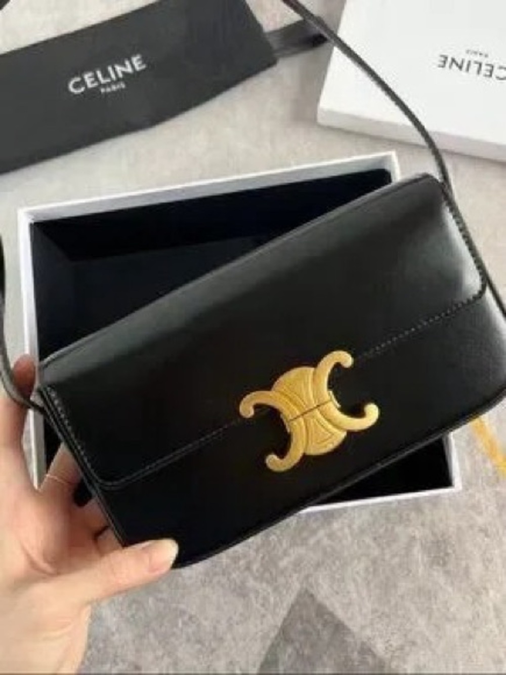 Celine Black Triomphe Leather Shoulder Bag - Brand New with Full Set